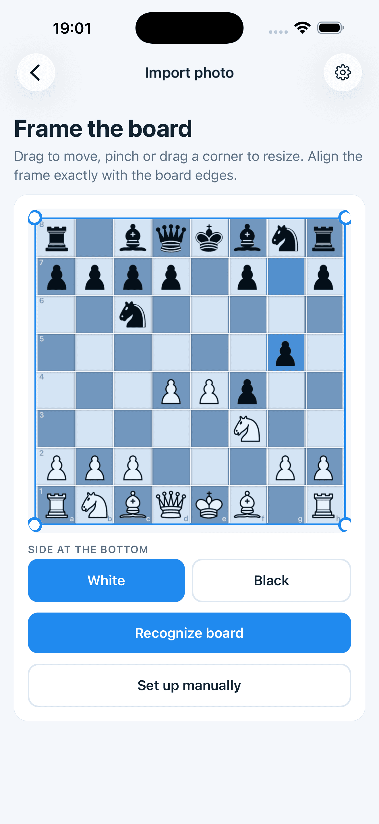 Recognizing a chess position from a screenshot in Chess Acuity.