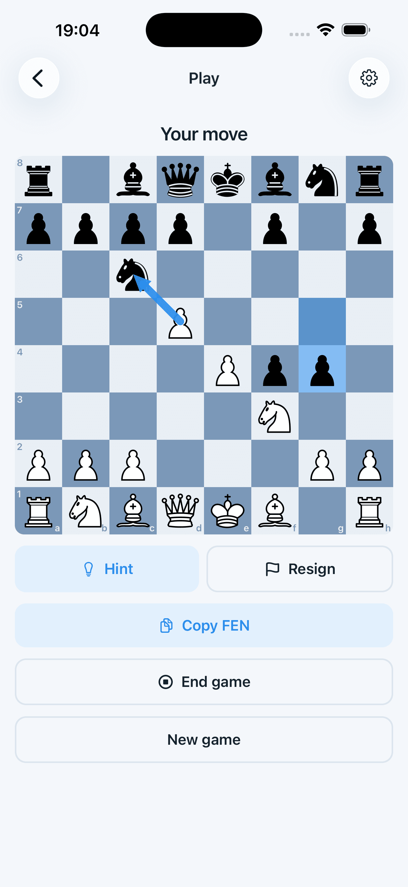 Playing a game against the Stockfish engine in Chess Acuity.